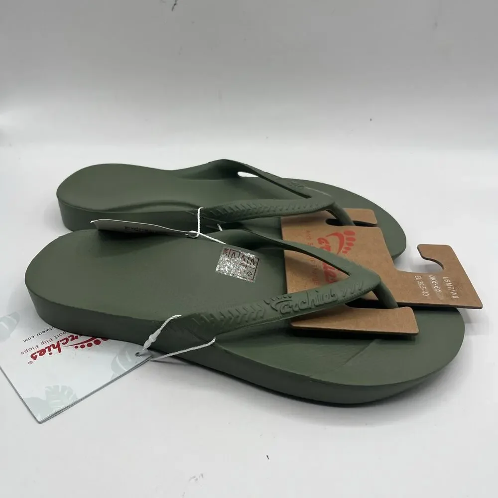 Archies Flip Flops Sandals Unisex Olive Green Arch Support Sz US M 7 W 8 NWT